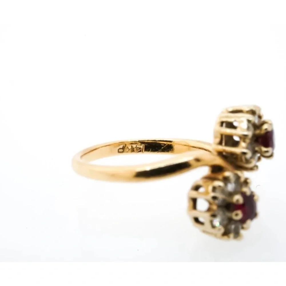 Vintage 14kp Yellow Gold Diamond Ruby Toi et Moi Ring - Picture 4 of 6